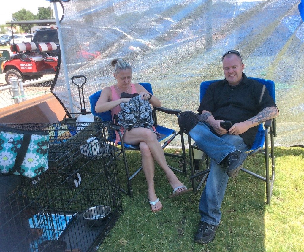 Jodi and Wes hang out at the set up at the show in Williams, Az.